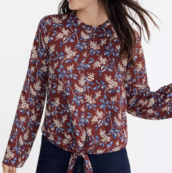 MADEWELL Bell-Sleeve Tie Top in Antique Flora - Picture 3 of 9